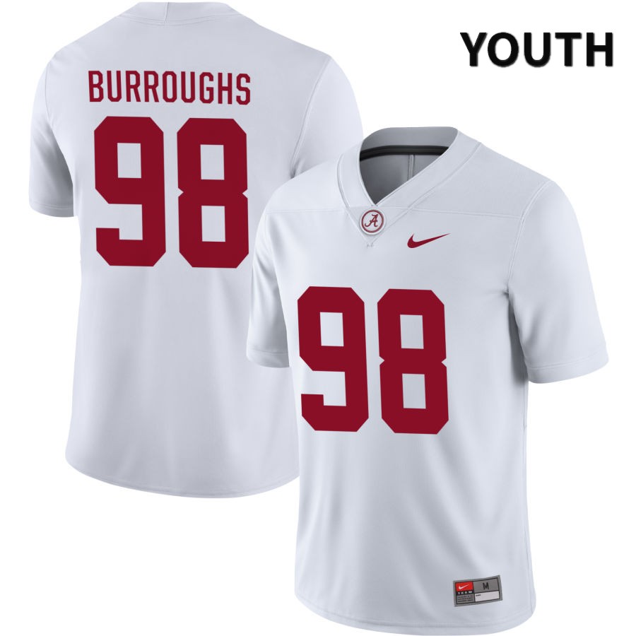 Alabama Crimson Tide Youth Jamil Burroughs #98 NIL White 2022 NCAA Authentic Stitched College Football Jersey OK16T12UG
